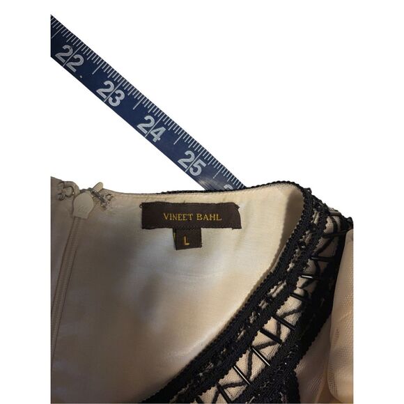 Anthropologie Vineet Bahl Ivory Black Beaded Embellished Tulle Dress Size large - Picture 14 of 14